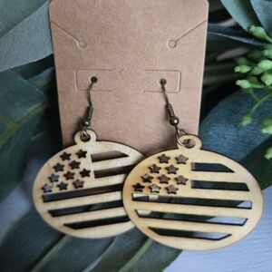 NEW Handcrafted Wooden American Flag Earrings